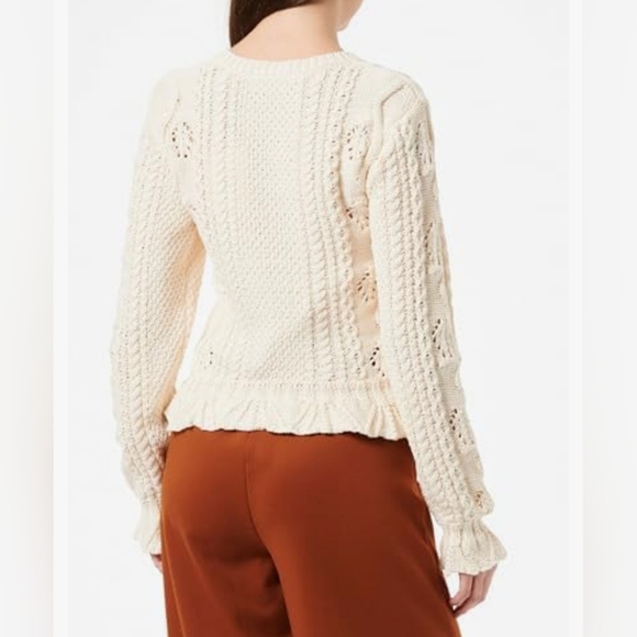 Ivory Ruffled Hem Cable Knit Sweater - Picture 2 of 8